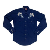Vintage 90s blue embroidered flowers western cowboy ranch shirt size small
