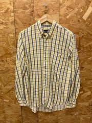 Vintage 90s Dunhill mustard yellow green white flannel check brushed cotton shirt size small