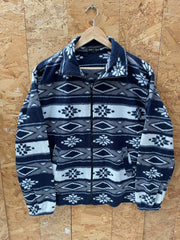 Vintage 90s navy white grey aztec crazy pattern fleece size large by YM moda