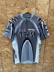Brunex Swiss Pro Team Cycling Jersey Men's Size L Grey Short Sleeve