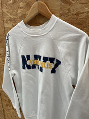Vintage 90s Annapolis Navy Sweatshirt S White Raglan Crewneck USA Made