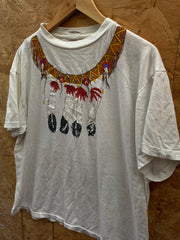 Vintage 90s Native American feather garland single stitch white t-shirt size XL