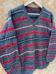 Vintage Y2K grey red yellow grandad jumper size XL by Osvaldo Bruni