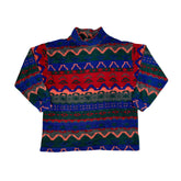 Vintage 90s multicolor aztec pattern crazy print roll neck fleece jumper size XL