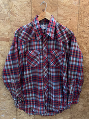 Vintage 80s red beige check pattern western cowboy shirt size XL by Wrangler