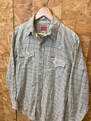Vintage Ely Cattlemen Western Cowboy Dress Shirt beige twin pocket size 16/34 medium