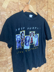 Vintage 90s Deep Purple band t shirt heavy metal rock black tshirt size medium