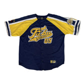 Vintage Y2K Fubu league 05 navy blue yellow spell out RIP Karl embroidered baseball jersey size XXL