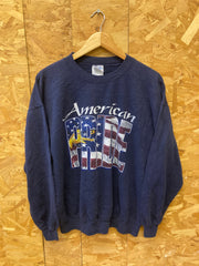 Vintage 90s navy blue American pride eagle print USA souvenir crew neck sweater size large