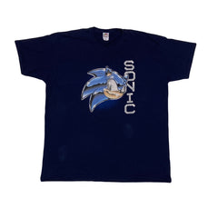 Vintage 90s Sonic The Hedgehog game retro gaming souvenir navy blue t shirt size 3XL
