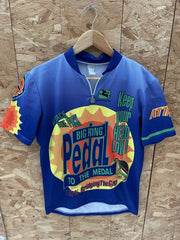Vintage 90s Giordana Blue "Big Ring Pedal To The Medal" Cycling Jersey Size L