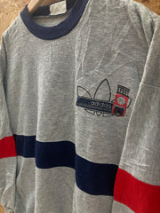 Vintage 80s grey navy blue red Adidas jogger gym sweatshirt size medium