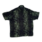 Vintage 90s viscose black green bamboo pattern Hawaiian shirt size medium