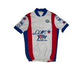 Vintage 80s Montebelluna Cycling Jersey Short Sleeve White Red Blue Size 8