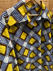 Vintage 70s ladies bold polka dot check pattern blouse size large by Sears