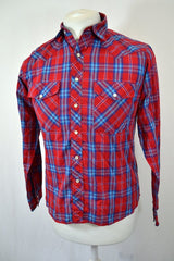 Vintage 90s Wrangler red blue check western cowboy shirt size youth XL fits as XS