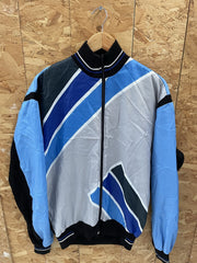 Vintage Cycling Track Jacket Blue Grey Black Geometric L