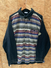 Vintage 90s Aztec stripe & panel black long sleeve shirt size XXL by Rockugen