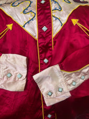 Vintage 50s satin red beige southwestern cowboy stage shirt size large