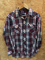 Vintage 80s red grey check western cowboy shirt size large by Wrangler