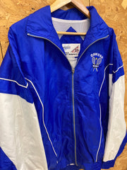 Vintage 90s USA Oshkosh tennis club embroidered blue white windbreaker shell jacket size medium over