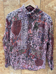Vintage 90s grungy ethnic block print crazy patter long sleeve ugly shirt size large by McKay