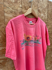 Vintage Anvil XL Pink Floral Dragonfly Graphic Cropped T-Shirt Retro