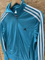 Adidas Track Jacket Teal Blue White Stripes Full Zip Women's Size S