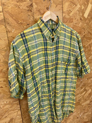 Vintage 90s green yellow flannel check short sleeve shirt by Gentleman Farmer size small