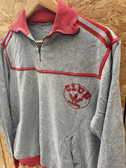 Vintage 80s Adidas Club Sweatshirt Grey Red 1/4 Zip Pullover Men's M Retro