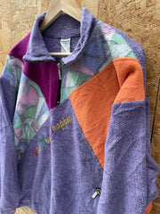 Vintage 90s purple salmon block panel qtr zip crazy fleece size M by Campagnolo