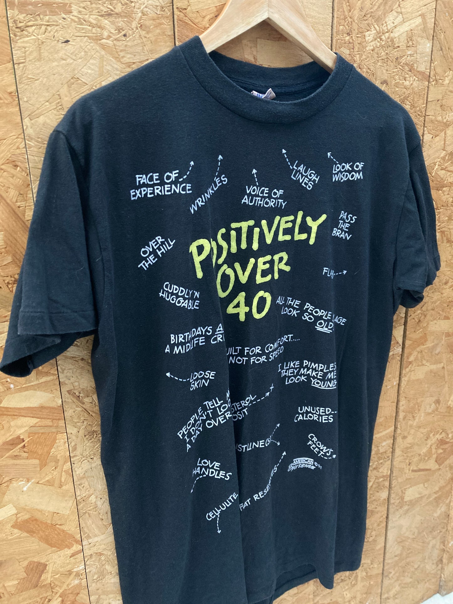 Vintage 90s positively over 40 all over print single stitch t-shirt size XL