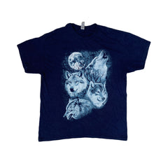 Vintage Y2K navy blue howling wolf moonlight souvenir t-shirt size L by Gildan