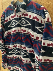 Vintage Y2K Aztec pattern blue red chamois felt cotton western shirt size medium
