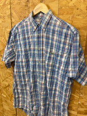 Vintage Y2K Lacoste blue white grey red tablecloth check short sleeve Mod skinhead retro punk shirt