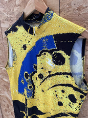 Vintage Giordana Cycling Jersey Yellow Blue Black Abstract Print Men's L