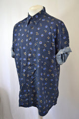 Vintage Y2K navy blue cotton oversized muted pattern hawaiian shirt size XL