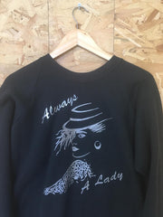 Vintage 90s black ‘Always a lady’ USA souvenir quirky theatre crew neck sweater size XL