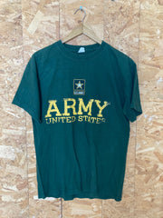Vintage 90s dark green yellow US Army Marines physical training spell out souvenir USA t-shirt size medium