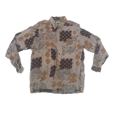 Vintage 90s brown beige grungy abstract Paisley long sleeve ugly cocktail shirt size large