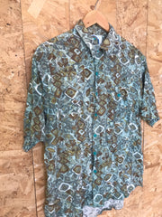 Vintage 90s mens ugly grungy green brown abstract pattern shirt sleeve summer party shirt size medium