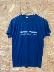 Vintage 80s Nelson Piquet World Champion Formula 1 souvenir USA navy blue t-shirt size medium