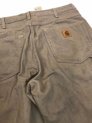 Vintage 90s distressed worn Carhartt light beige grey heavy cotton canvas duck weave workwear carpenter pants