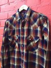 Vintage 80s check western cowboy rodeo shirt with gold thread size medium