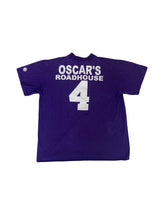 Vintage 90s Oscars Roadhouse Ontario souvenir workers purple 3 button t-shirt size large