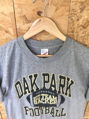 Vintage 90s USA college Oak Park Football 1st team backer souvenir grey t-shirt size large