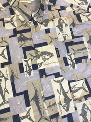 Vintage Y2K Mens blue grey Columbia hunting fishing Boston Whaler bluefin tuna fish illustration short sleeve shirt size large