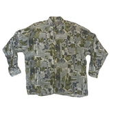 Vintage 90s ugly abstract scrapbook pattern turquoise red grey grungy green festival long sleeve shirt size large