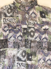 Vintage 90s mens pastel light green purple grey abstract trippy pattern short sleeve summer party shirt size XXL
