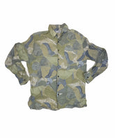 Vintage 90s C&A light olive green watercolour Abstract Pastel Plant Print viscose Shirt size large